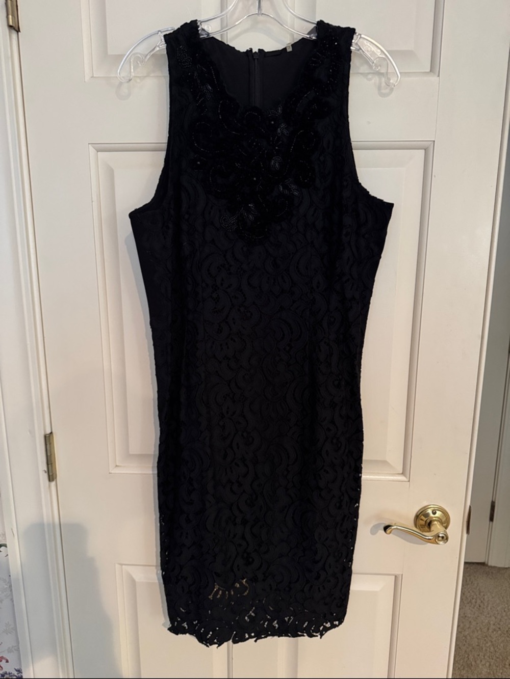 ElieTahari black islet and sequined shift dress with beautiful embroidery.